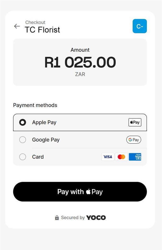 Apple Pay checkout for South Africa florist websites